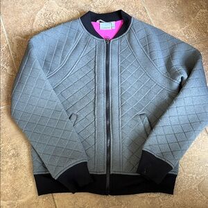 Athleta Gray Quilted Infusion Bomber Jacket